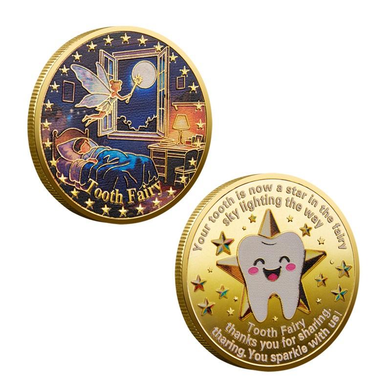 1Pcs Tooth Fairy Cartoon Commemorative Coin Kids Lost Teeth Souvenir Coin Growth Memorial Medallion Holiday Gifts For Children