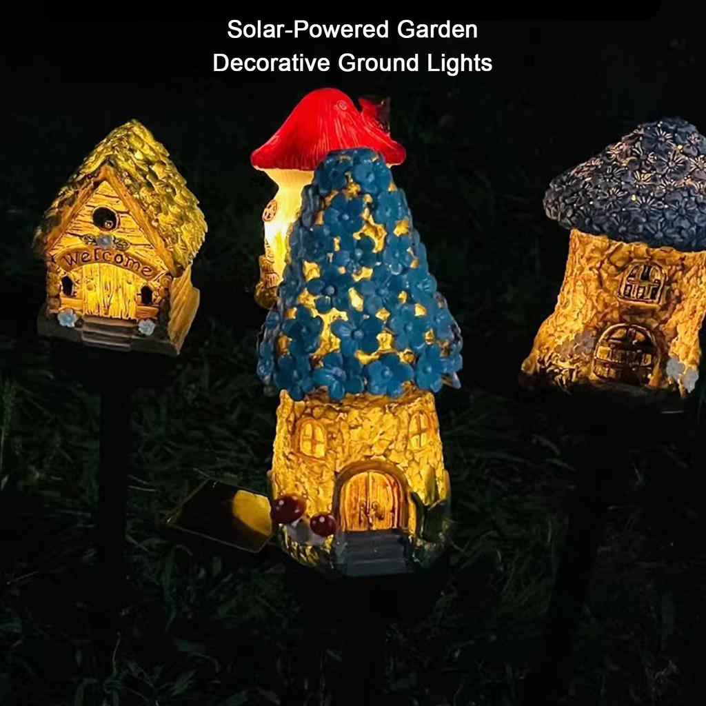Solar LED Mushroom House Statue Decor Lamp Easy To Install Landscape Light for Patio Pathway Yard Holiday Gifts Travel Outing
