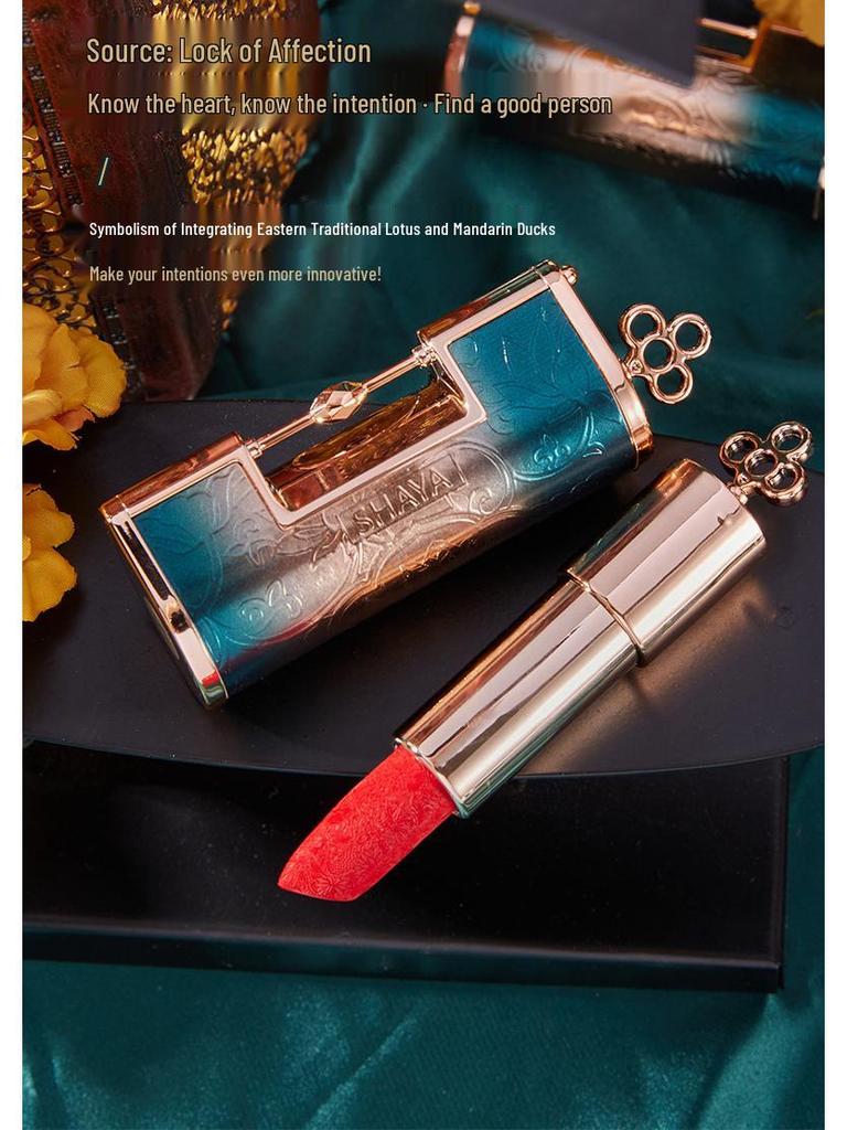 Shaya's Retro True Red Matte Silk Lipstick S023 - Easy to Apply, Non-Fading, Embossed Chinese Style.
