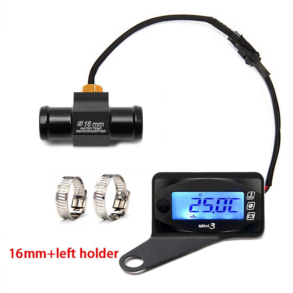 koso Motorcycle Universal mini 3 in 1 Meter LED Display Water Temp time Voltmeter Digital Display Accessories with holder 3 in 1-16MM-Left