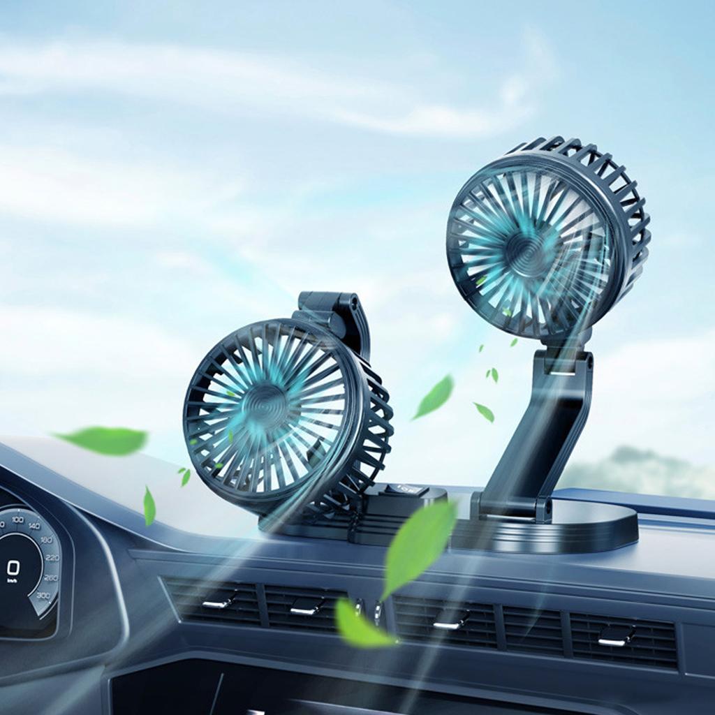 Dual Heads USB Fan for Car Dashboard Multi Speeds Quiet Portable Vehicle Cooling Fan for RV Truck