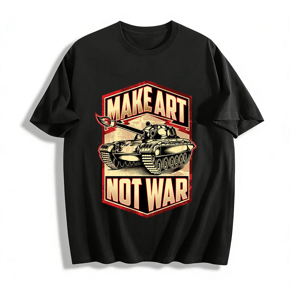 Make Art Not War Tank Brush Print Casual Graphic Top Pure cotton T-shirt