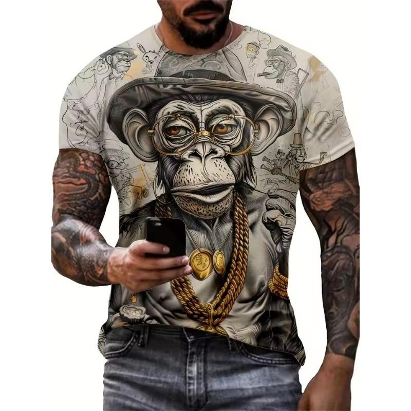 Men's Crocodile Graphic Print 3D T-shirt Short Sleeve Crew Neck Tee Men's Clothing For Summer Outdoor Sportswear Casual T shirts