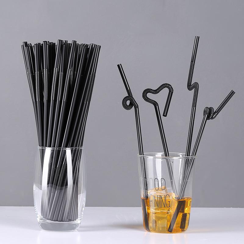 100pcs/pack Colorful Black Drinking Kunstst of Straws Bar Party Wedding Kitchen Pajitas Plastique Beverage Straws