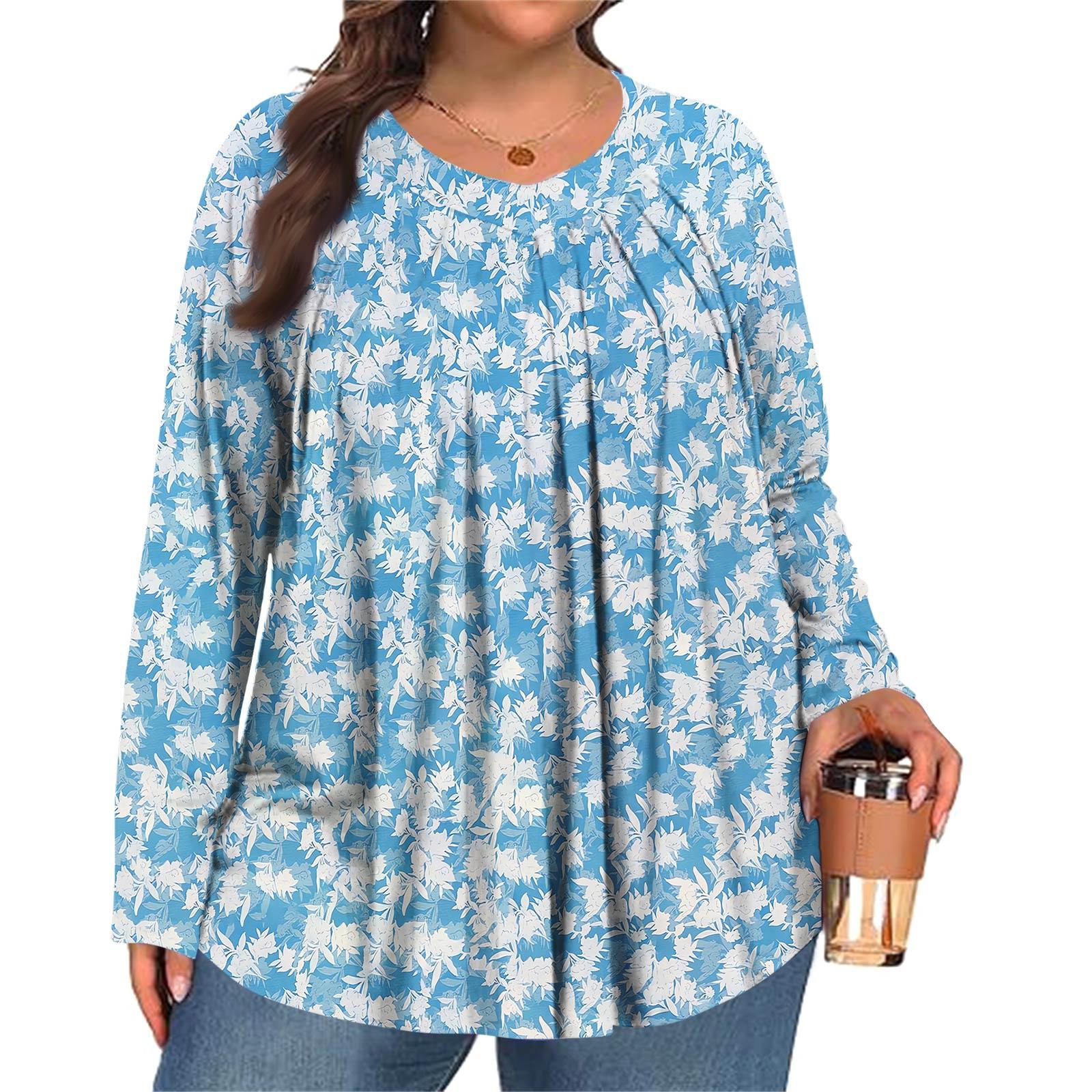 

Женский модный топ большого размера с принтом, повседневный плиссированный, с круглым вырезом и длинными рукавами XXXXXL