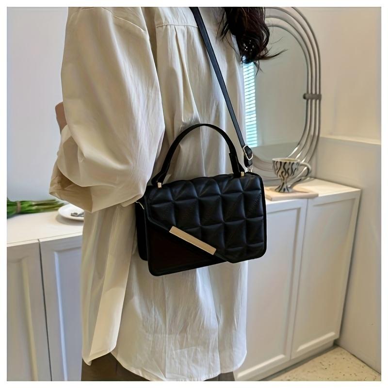 Diamond Quilted Pattern, Adjustable Shoulder Strap Fashion Small PU Crossbody Bag - White, Black, Khaki, Sky Blue, Messenger Bag, Lightweight