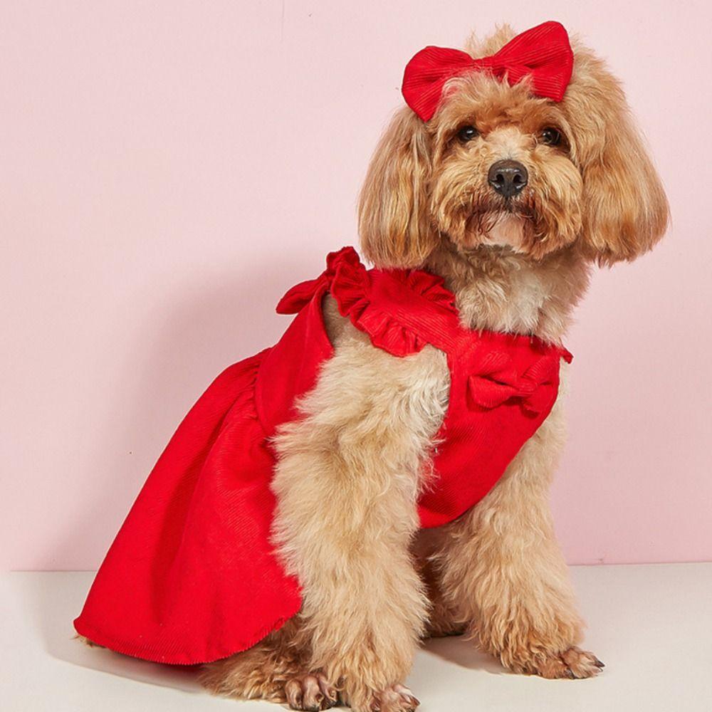 Pleated Bow Dog Skirt New Year Christmas Cat Princess Dress Pet Costume  Photograph Prop