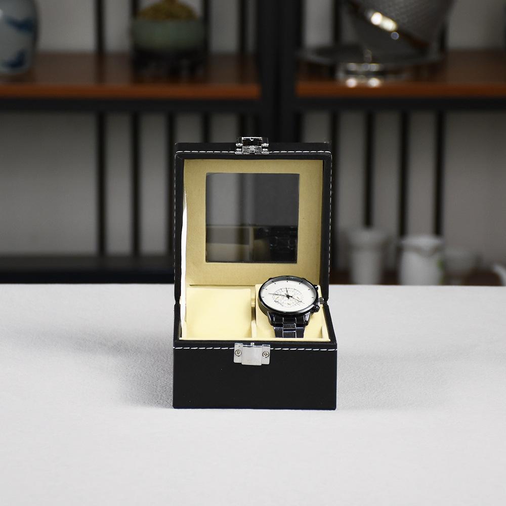 

Черная шкатулка для часов из искусственной кожи, квадратный дисплей-кейс с откидной крышкой, подходит для 2/3/4/5/6/10/12 часов, элегантная коробка для хранения и организации часов. 2 squares