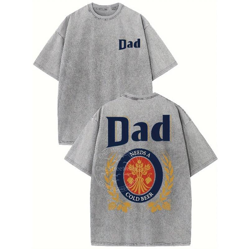 

Washed Vintage Streetwear T-Shirt- Dad Needs a Cold Beer Graphic Print, Men s Casual Crew Neck Short Sleeve Top,for Summer and Father s Day Gift 5XL сірий