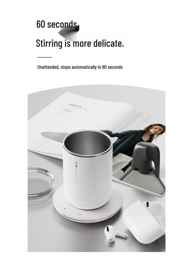 Tazza Riscaldante Magnetica Auto-Mescolante 2-in-1 in Acciaio Inossidabile con Controllo Intelligente della Temperatura e Design a Doppia Parete