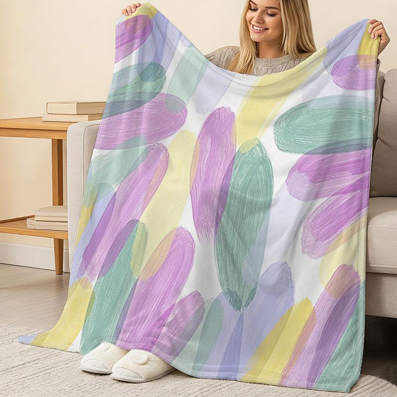 Lightweight Flannel Throw Blanket Soft Abstract Style, Fresh Colors, Warm Cozy Decorative Home Throw, Halloween & Christmas Use