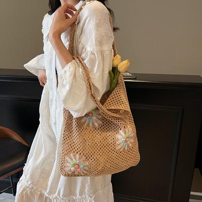 2025 Small Daisy Shoulder Bag Commuter Large Capacity Underarm Bag Knitted Bag Holiday Wind Seaside Hollow Knitted Bag