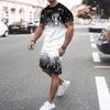 Summer Casual Men's Adult Set 3D Printed Pattern Men's Short-Sleeved T-shirt Set Gradient Cool Casual Sports Shorts two-Piece