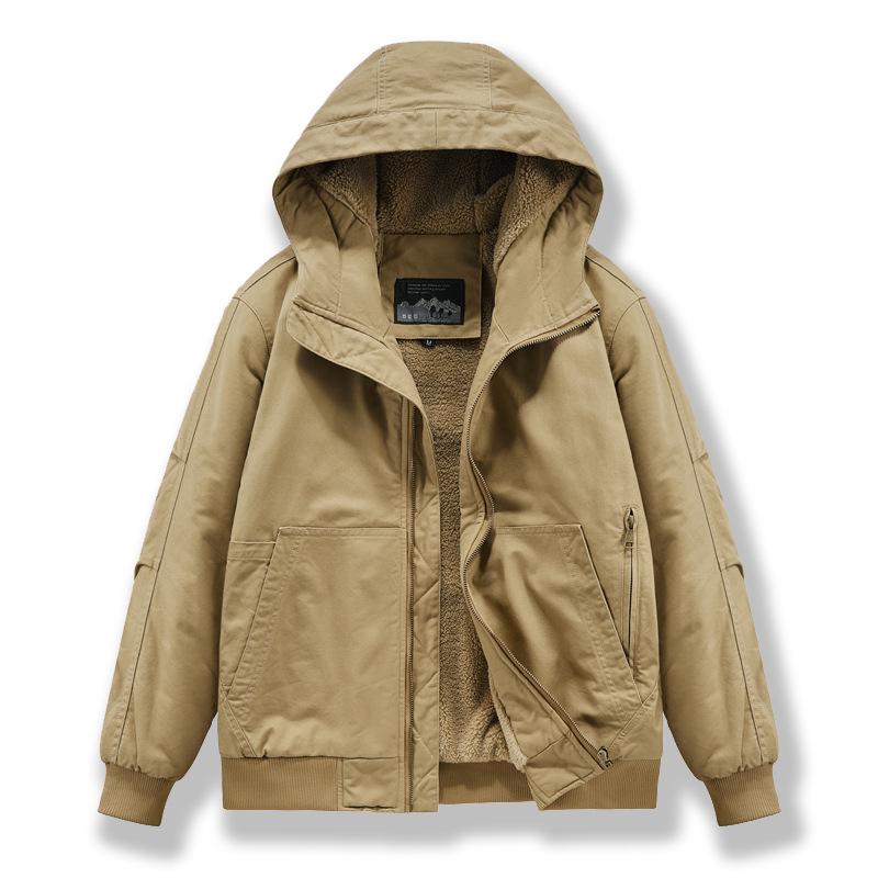 Herrjacka med huva, lös passform, i bomull med fleece - Vinterarbetskläder