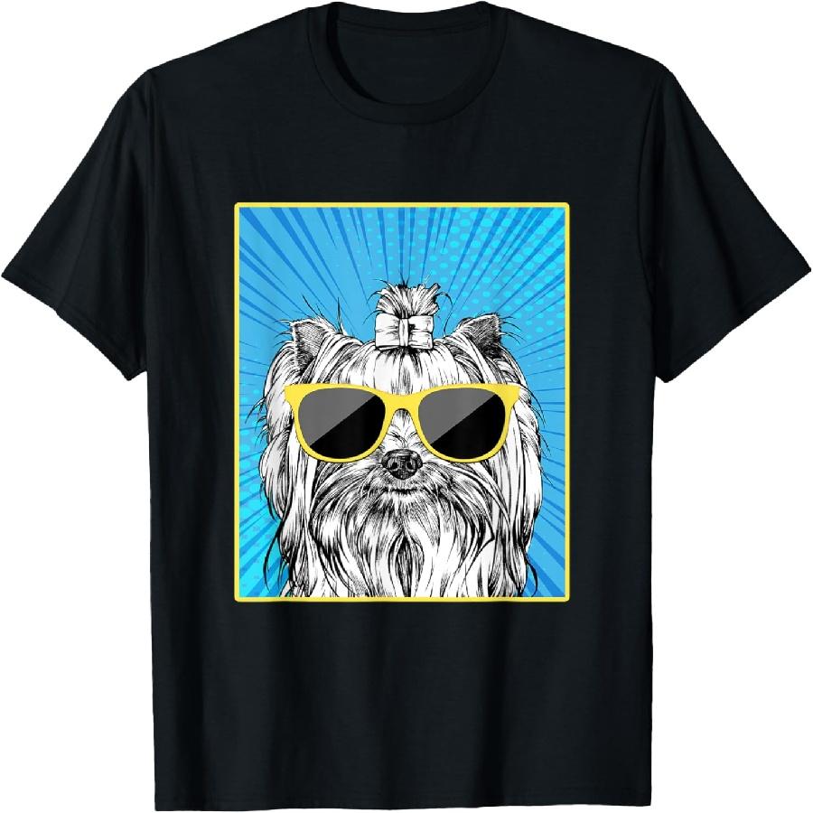 Yorkshire Terrier Portrait Pop Art Yorkie Dog Sunglasses T-Shirt XXXXXL чёрный