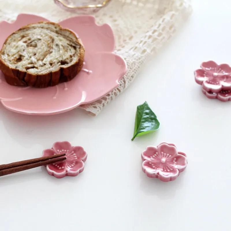 Ceramic Sakura Blossom Chopsticks Holder Colorful Spoon Fork Chopstick Rest Stand Kitchen Tool Tableware Dining Table Decoration