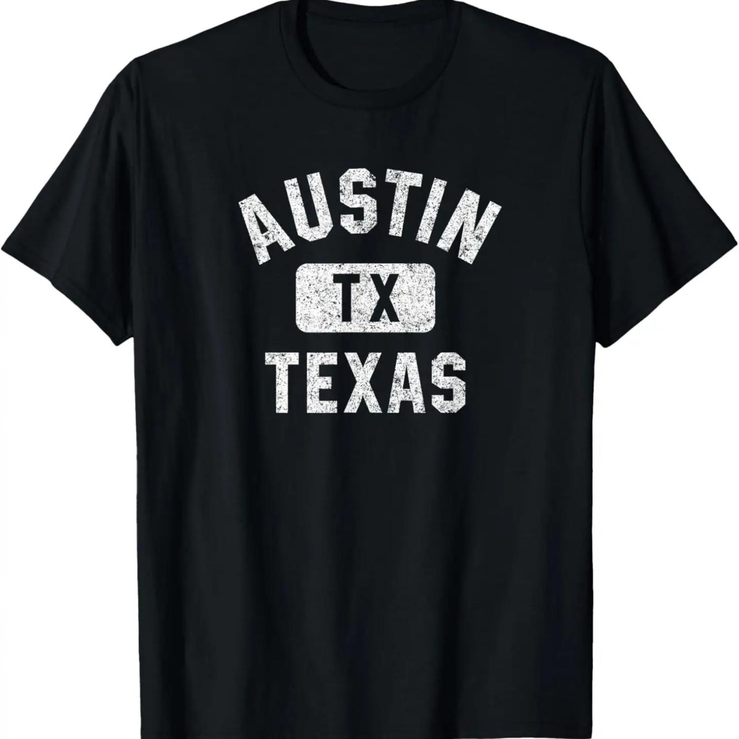 Austin TX Texas Gym Style Distressed White Print T-Shirt S