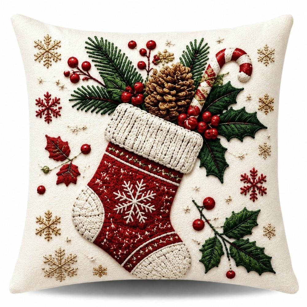 Skin-friendly Xmas Pillowcase 45cm 17in Cushion Cover 3D Illusion Christmas Pillow Covers Bedroom