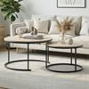 Two-Piece Nesting Coffee Table Set, Oak Veneer, Round with a Diameter of 80 cm, Metal Frame, Modern Style, Suitable for Living Room, Bedroom, Balcony.