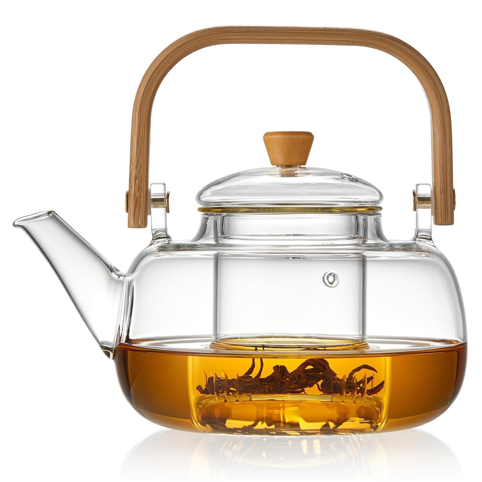 

Pokaro Tea Teapot, Heat-Resistant Glass, Full Capacity 960ml, Transparent, Stovetop-Safe, Includes Strainer and Handle, Perfect for Jumping Tea,