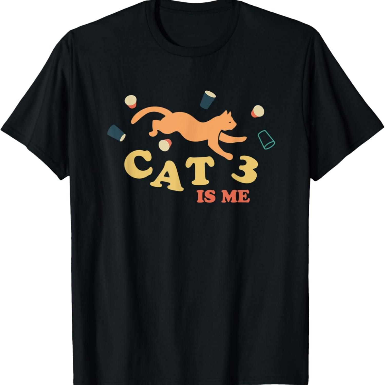 

CAT 3 - Cat 3 Is Me - Funny Cat 3 Meme - Cat Running Cups T-Shirt S чёрный