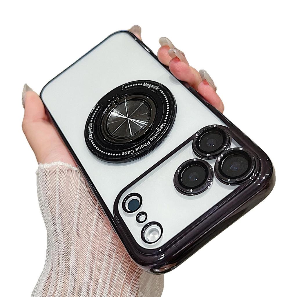 iPhone 17 Pro Max Magnetic Ring Holder Case with Electroplated Transparent Design & Apple 16 Lens Film