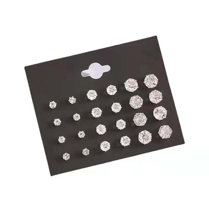 

New 12 Pair/Pack White Shiny Wedding Stud Earrings Set For Women Men Crystal Zircon Accessories Zircon Earrings белый
