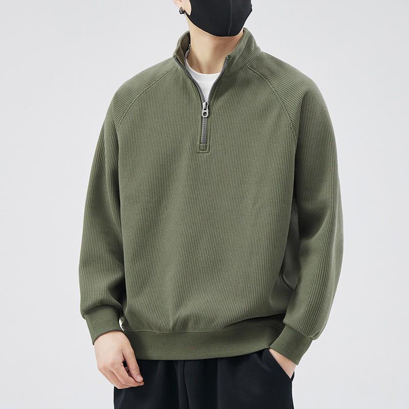Men's Trendy Thick Half-Zip Hoodie with Stand Collar, Plus Velvet Base Layer for Spring, Autumn, and Winter 2025