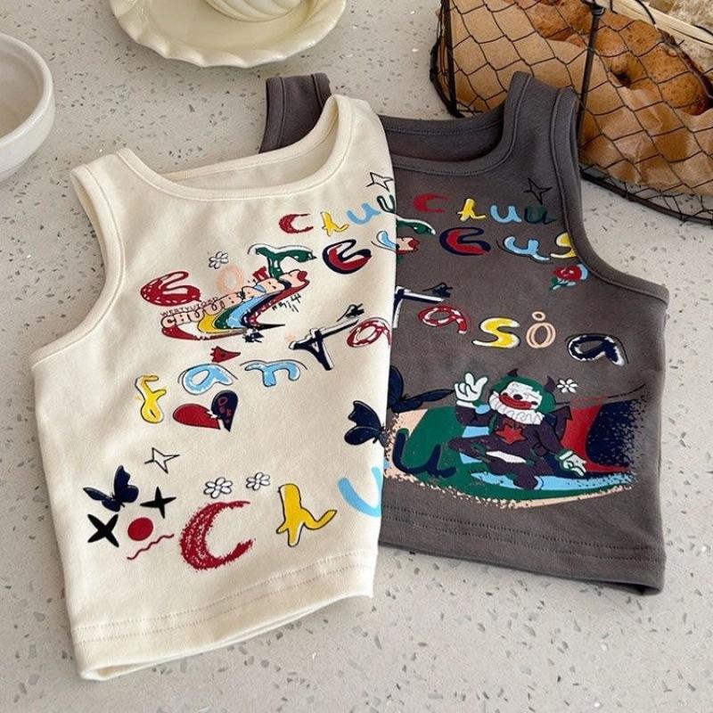 Kids Summer Letter Graffiti Tank Top Boys Girls Thin Fashionable Versatile Camisole