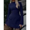 LYRIA Mini šaty bodycon na zip s dlouhým rukávem a kapsou, jednobarevný elegantní outfit, kancelářský streetwear, dámské podzimní zimní oblečení
