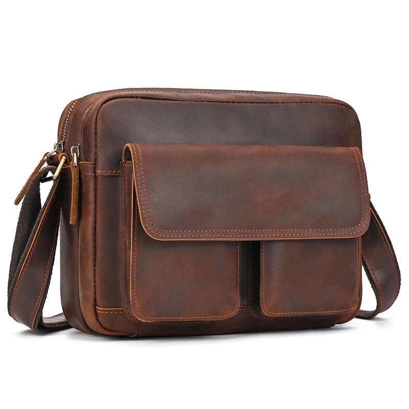 Erkek Hakiki Crazy Horse Deri Postacı Çantası - iPad için Şık Omuz El Çantası