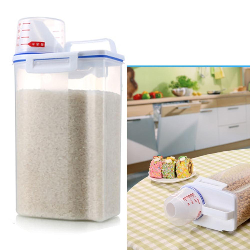 2PCS 2KG Rice Dispenser With Measuring Cup Food Storage Barrel  For Cat Food