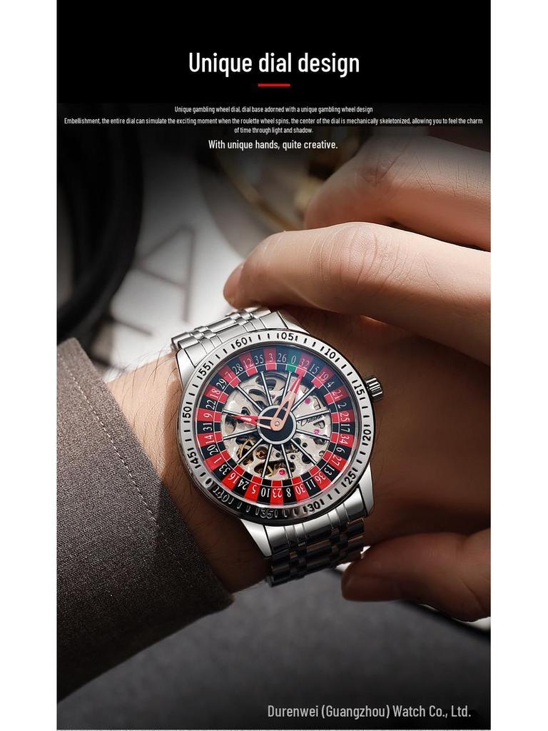 Beliebte Durenway Herren Automatikuhr mit Roulette-Drehteller – Wasserdicht, Leuchtend, Modisch.