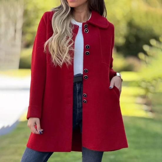 Fall Winter Women Woolen Jacket Lapel Long Sleeves Solid Color Loose Fit Daily Wear Overcoat Casual Streetwear