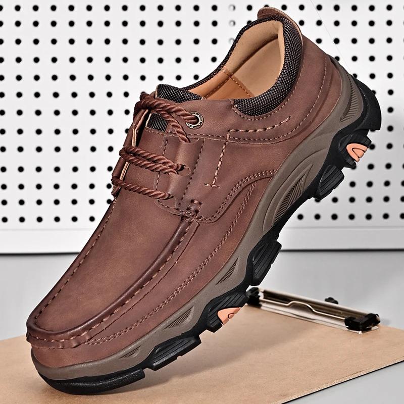 

Мужские туфли из натуральной кожи на шнуровке, модные походные туфли, мужские высококачественные повседневные мягкие кроссовки в стиле ретро для кемпинга и треккинга 12