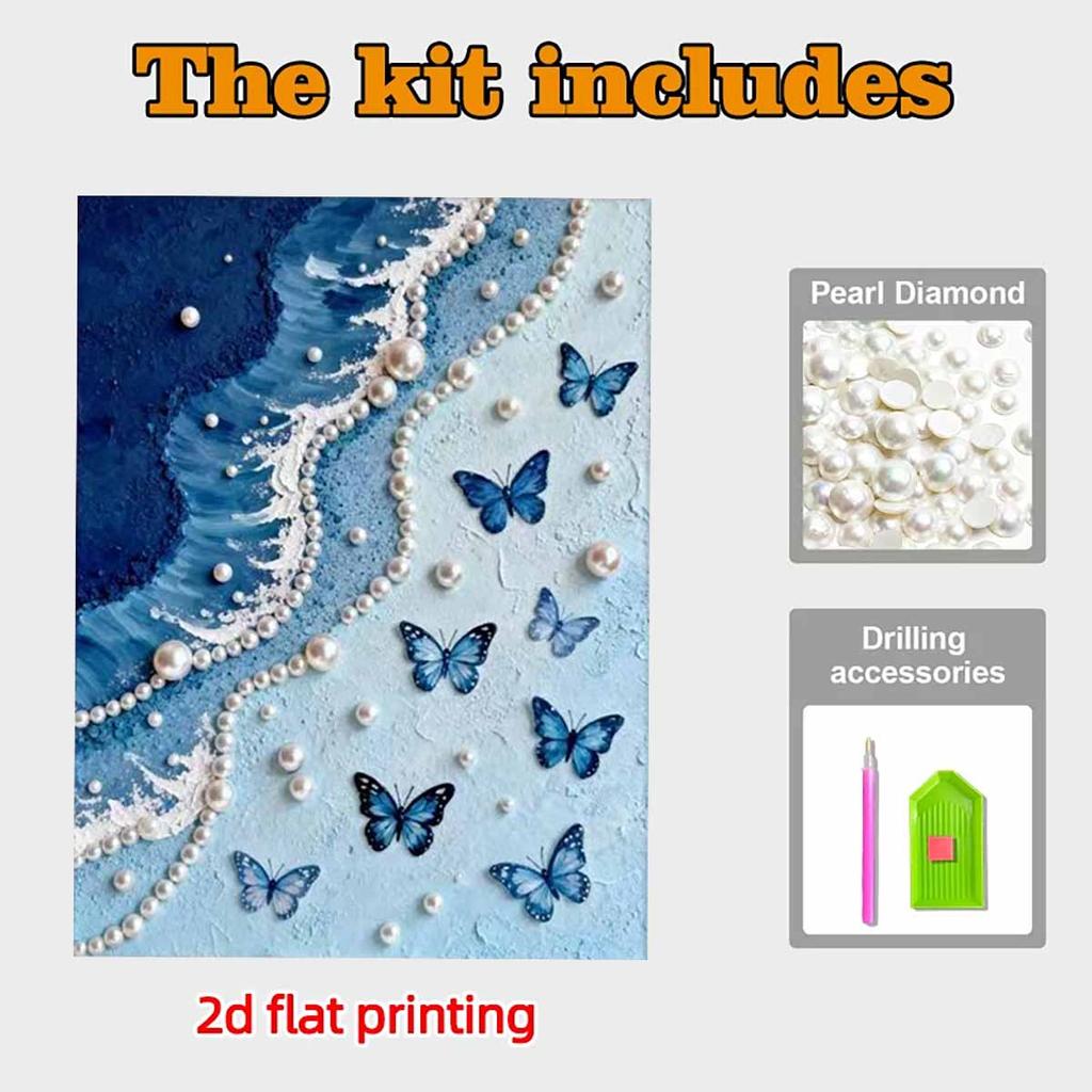Crystal Pearl Painting 5D DIY Frame Decoration Painting Blue Coast Home Wall Decoration Transparent Pearl Gemstone Painting Picture Art Crafts