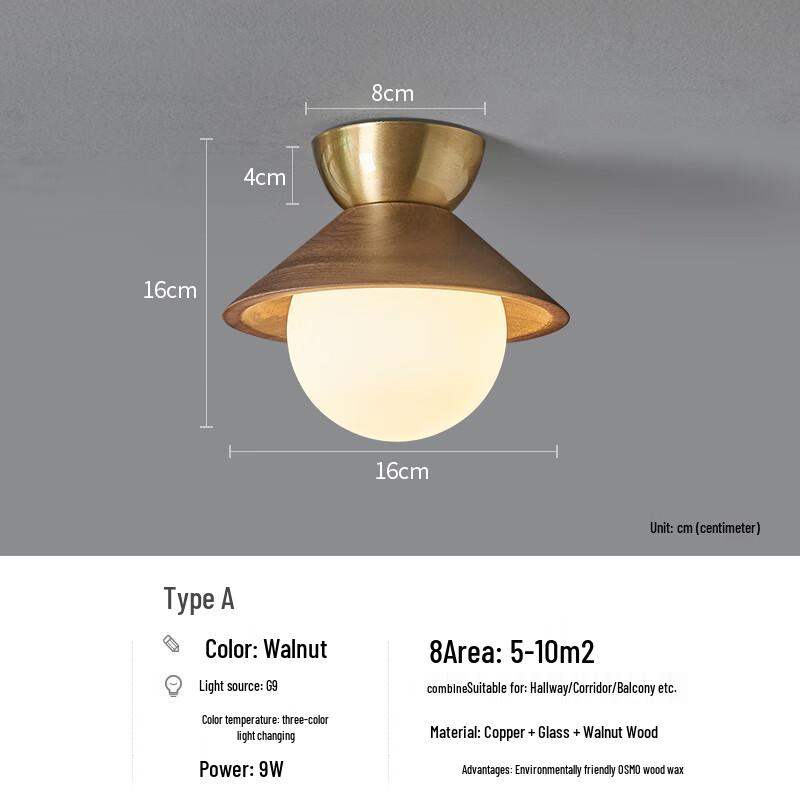 Walnut New Chinese Style Entrance/Balcony LED Ceiling Light