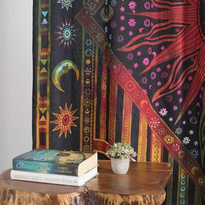 Beautiful Indian Bohemian Psychedelic Hippie Burning Sun Window Curtain Panels for Bedroom, Living, Balcony (Golden Tie Dye)