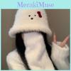 White Plush Stylish Fisherman Hat With Bow For Women Perfect For Fall Winter