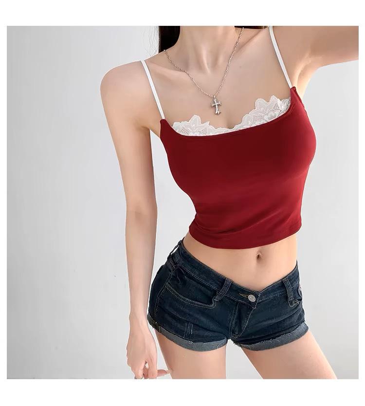 

Сексуальная майка из вискозы с кружевной отделкой для женщин - Летний облегающий топ 2024 One Size