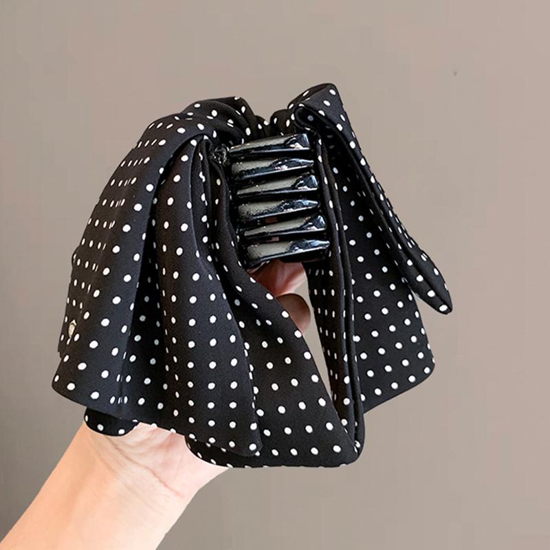 Polka Dot Bow Clip Fashionable Back Of The Head Bun Ponytail Clip Hair Accessories