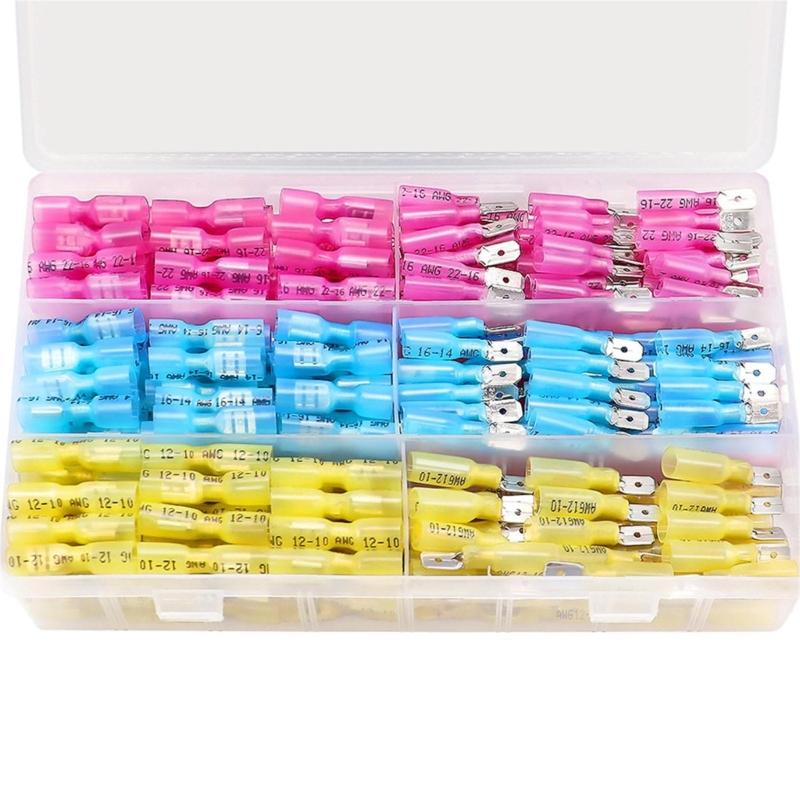 Metal Spades Connector set with Heat Shrink Tubing Terminals Connectors Heat Shrinkable Wire Connectors for Secure Wiring