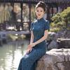Mavi ulusal tarz, yeni Çin Suzhou uzun cheongsam, geliştirilmiş genç 1011 yeni kadın yüksek kaliteli hissi, günlük giyim