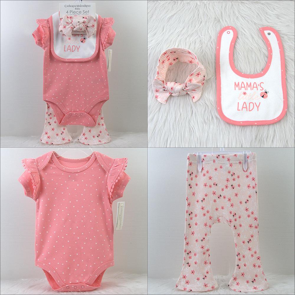 4-Piece Baby Girl Set: Headband, Bodysuit, Socks, Pants (0-3M)