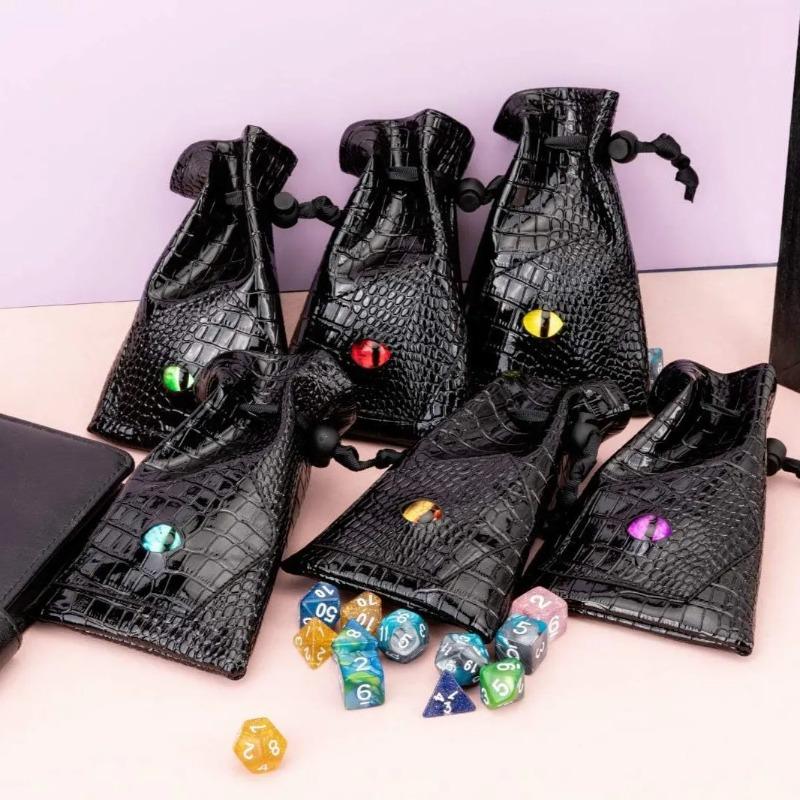 PU Leather Dice Pouch Drawstring Closure for DND Dice Storage Tarot Cards Coins & RPG Accessories Durable Waterproof Game Bag