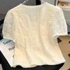 French Style Short Sleeve Lace Blouse Women Fashion Chic Top Elegant Casual Shirt