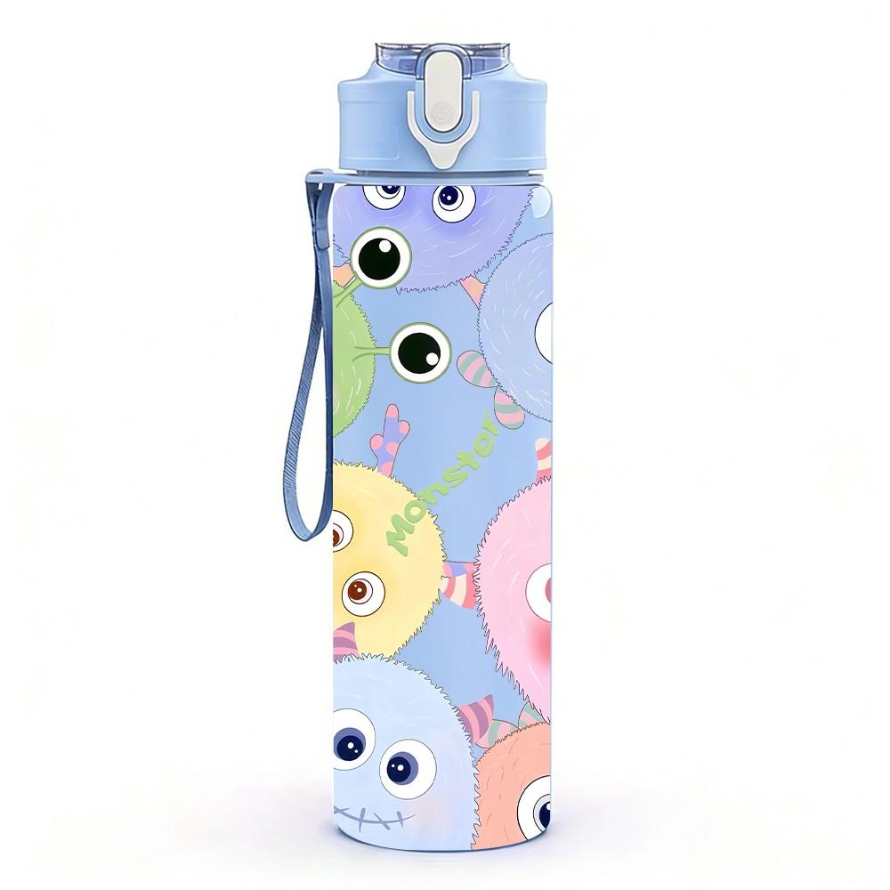 1PC Pastel Baby Monster Seamless Print 750ml Color Plastic Sports Water Bottle Leakproof Flip Straw Lid Suitable for Sports Office Home Use