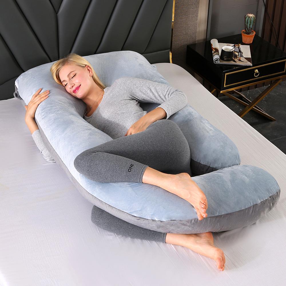 Crystal Velvet J-shaped Pregnancy Pillow Nursing Pillow Pregnant Woman Belly Support Pillow Side Sleeping Pillow Waist Pillow