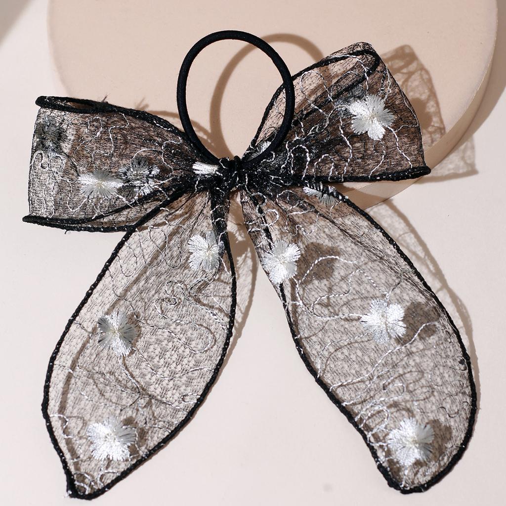 Lystrfac Spring Summer White Handmade Lace Bow Hair Ribbon Headdress Streamer Bow Scrunchies for Women Lolita Hair Accessories