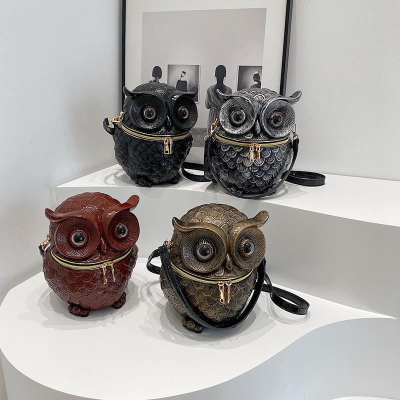 Crossborder Trend Pu Womens Shoulder Bag With Owl Embossed Box Design For Daily Use